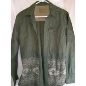 Rare Vintage Parish Quilted Shirt Jacket Aztec Print Olive Green Button Up‎ Med